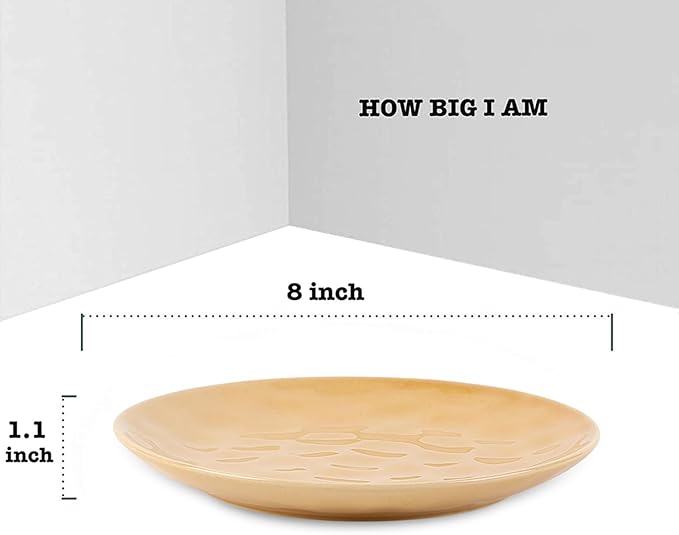 vicrays Ceramic Dessert Salad Plates, 8 Inch, Set of 6, Round, Microwave, Oven, and Dishwasher Safe, Scratch Resistant, Porcelain Fluted Suitable for Snacks, Appetizer, Home, Restaurant (Yellow)