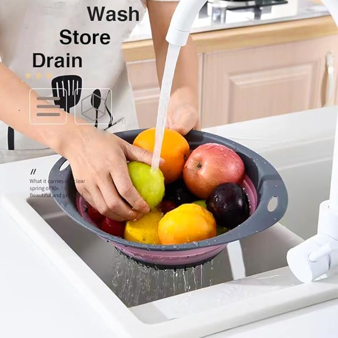 Collapsible Colander Set, Square Round Triangles Silicone Kitchen Strainer Perfect for Draining Pasta Vegetable fruit 2 PCS (Green & Red, 12"L x 9.5"W x 2.3"H)