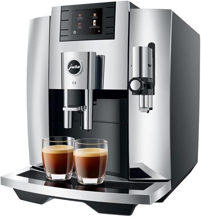 Jura E8 Automatic Coffee Machine with 17 Programmed Specialties, 2.8-Inch Display, and Professional Aroma Grinder (Chrome, Renewed)