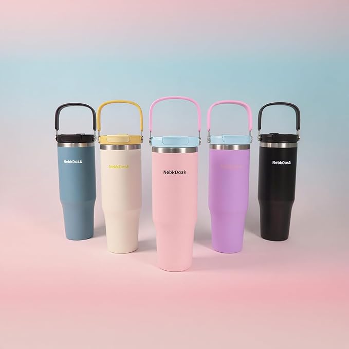 Insulated Stainless Steel Bottle 40oz with 2-in-1 Straw and Spout Lid Water Bottle Keep Cold 24H, Leak-Proof, Fits in Car Cup Holder, Travel, and School（off-White）