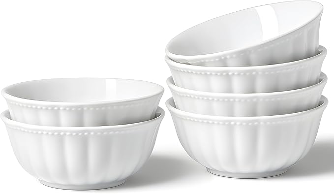 White Porcelain Fruit Bowls, 4.7 Inch Serving Bowls,Ice Cream Bowl, Kitchen Bowl Set, Microwave and Dishwasher Safe, Set of 6
