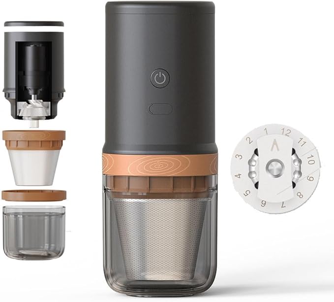 2-IN-ONE Compact Electric Burr Coffee Grinder Durable SUS420 Stainless Steel Grinding Core | Double Brewing Model | One Press | USB Charging Electric Coffee Grinder Mini Camping