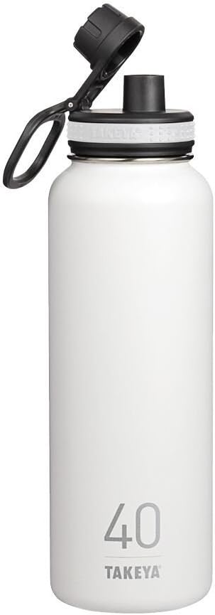 Takeya Originals 40 oz Vacuum Insulated Stainless Steel Water Bottle with Spout Lid, White