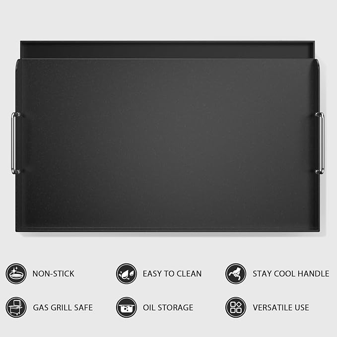Utheer 25" x 16" Nano-Ceramic Nonstick Griddle for Gas & Charcoal Grills – Universal Flat Top with Grease Groove, Reinforced Ridges & High Sidewalls, Perfect for Healthy Cooking, Parties & Camping