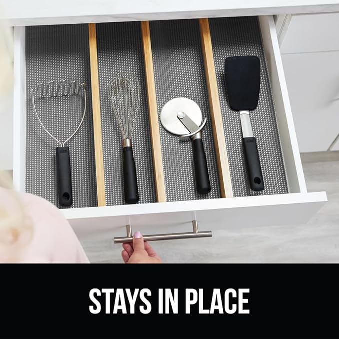 GORILLA GRIP powerGRIP Drawer Shelf and Cabinet Liner, Thick Strong Hold, Non-Adhesive Liners Protect Kitchen Cabinets and Cupboard, Bathroom Drawers, Easy Install, Breathable Mat, 12" x20', Gray