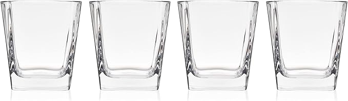 TRUE Square Rocks Glass, Old Fashioned Whiskey Glasses, Superb Drinking Cups for Cocktail Party, Home Bar, Bartender Accessories, Set of 4, 10 oz