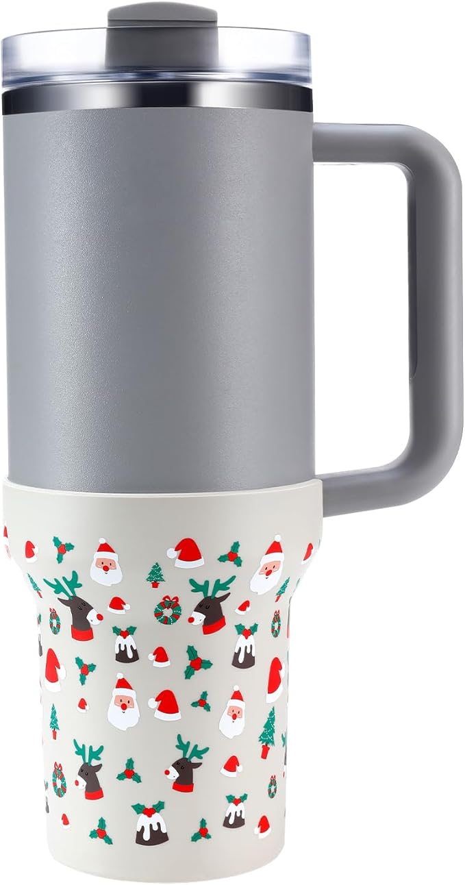 Christmas Boot for Stanley, Silicone Water Cup Bottom Protector Sleeve Accessories for Stanley Quencher H2.0 FlowState Tumbler 20oz/30oz/Stanley Adventure Quencher Tumbler 24oz (Cream)