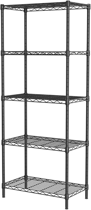 SINGAYE Shelf Wire Shelving Adjustable Storage Shelves Rack Standing Units for Kitchen Closet Laundry Bathroom Organizers Metal Pantry Narrow Mesh Gaps 12" D x 22" W x 59" H Black