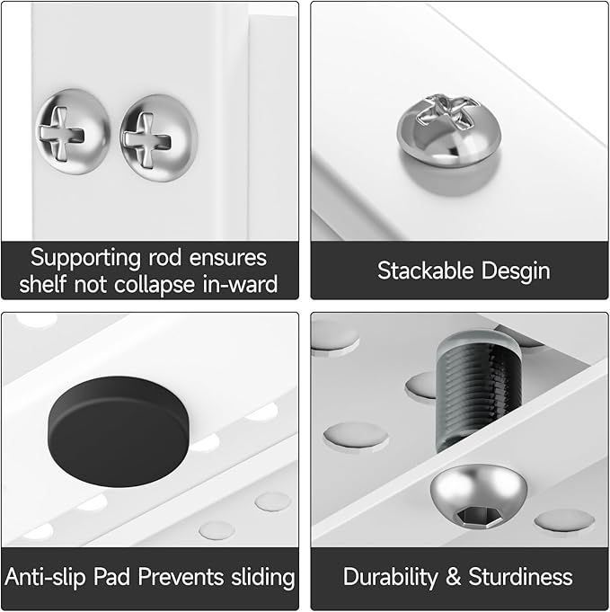 2Pack Expandable Cabinet Countertop Shelves 16.5-27’’L, Adjustable Metal Spice Rack Organizer, Stackable Kitchen Counter Storage Shelves Organizers for Cabinet Organization, White