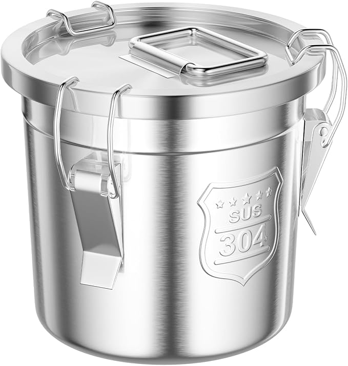 304 Stainless Steel Airtight Canister, 1.6Gal /203oz Airtight Food Storage Container with Lid and Lock Clips, Large Metal Pantry Storage Canister for Coffee Beans, Flour, Tea, Sugar, Cereals, 6L