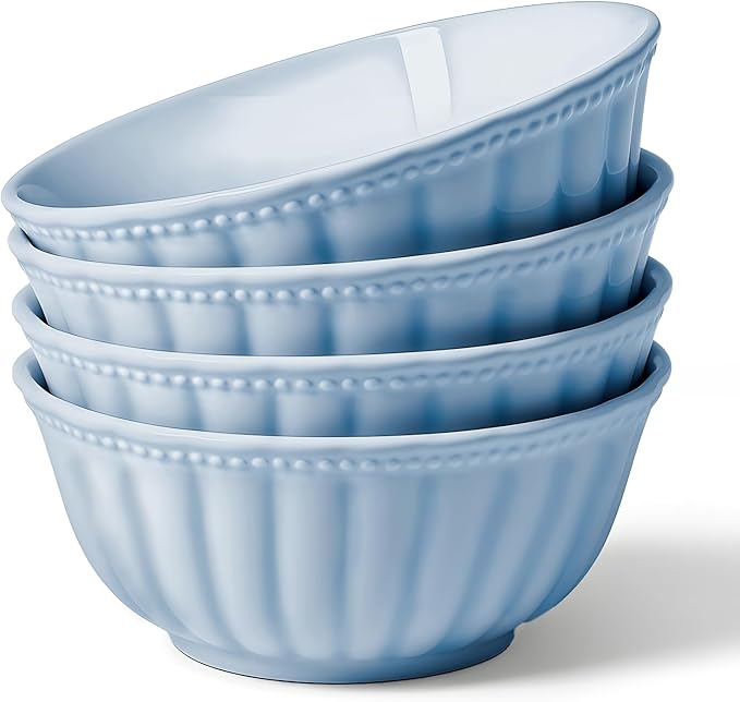 Ceramic Soup Serving Bowls for Kitchen, 6.4 Inch, Set of 4, Cereal Bowl Porcelain, Oven & Microwave Safe, Blue