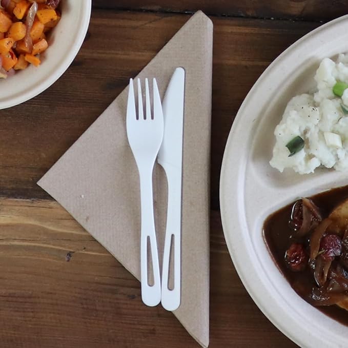 World Centric Compostable Knife 7" - Made from Plants and Minerals,White TPLA - 1000 Pack