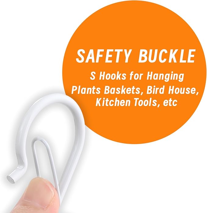 12 PCS S Hooks for Hanging with Safety Buckle, 3.5 inch Heavy Duty Metal S Shaped Hooks Stainless Steel for Hanging Kitchen Utensil, Cups, Pots, Plants, Bags, Hats (White)