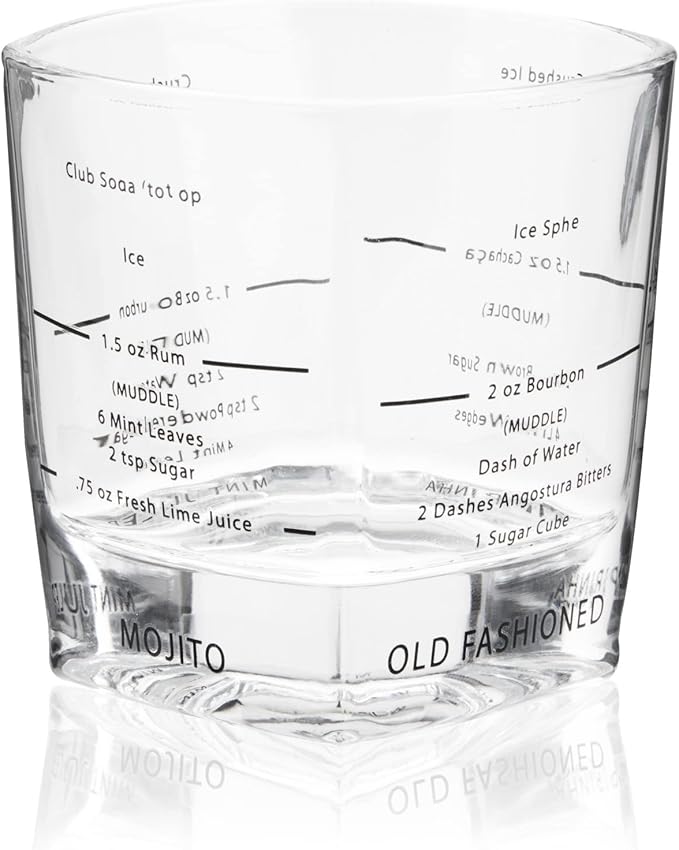 TRUE Cocktail Rocks Glasses with Recipes for Old Fashioned, Mojito, Mint Julep & Caipirinha, Old Fashioned Glasses, Bar Glassware, 8.5 oz, Set of 4