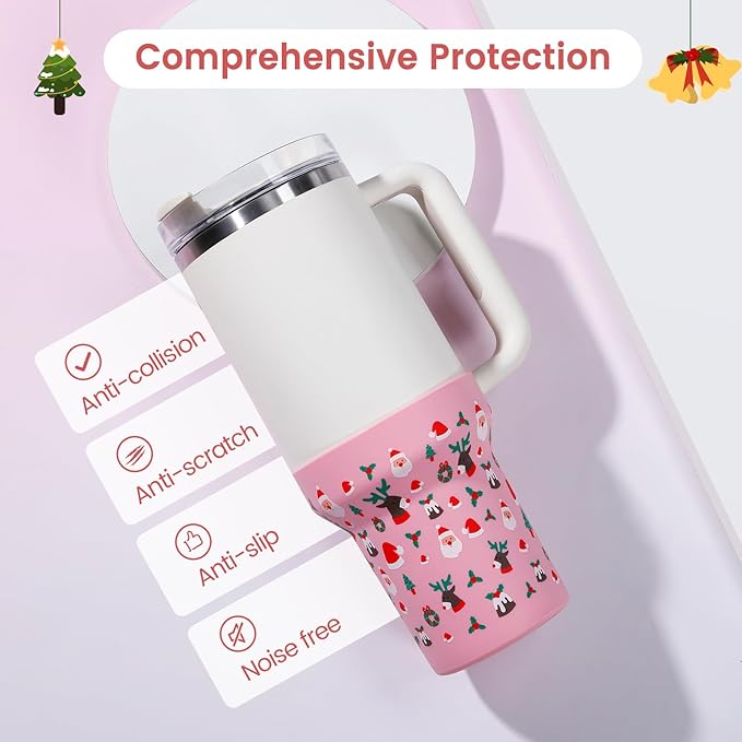 Christmas Boot for Stanley, Silicone Water Cup Bottom Protector Sleeve Accessories for Stanley Quencher H2.0 FlowState Tumbler 20oz/30oz/Stanley Adventure Quencher Tumbler 24oz (Pink)