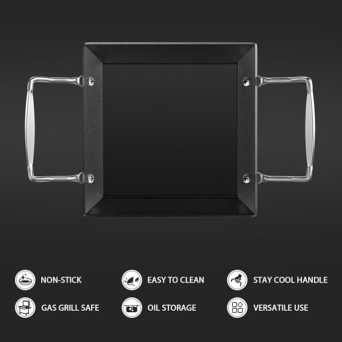 Utheer Upgraded Nonstick Cast Iron Griddle for Gas Grill – 15.8"x8.6" One Burner Griddle Flat Top Grill Plate for Gas/Electric/Charcoal, Easy to Clean, Lightweight & Durable, for Stovetop, Camping BBQ