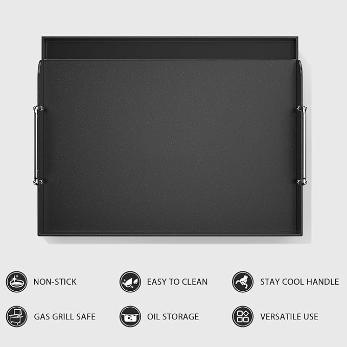 Utheer 17" x 13" Nano-Ceramic Nonstick Griddle for Gas & Charcoal Grills – Universal Flat Top Griddle with Grease Groove/Reinforced Ridges/High Sidewalls, Perfect for Healthy Cooking,Parties & Camping