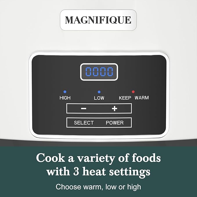 7-Quart Programmable Slow Cooker with Timer Keep Warm - Small Kitchen Appliance for Family Dinners - Serves 6+ People - Heat Settings: Keep Warm(White, Black Liner)