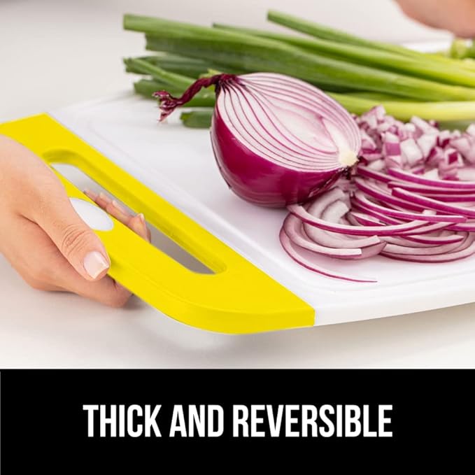 GORILLA GRIP BPA-Free Reversible Kitchen Cutting Board Set of 3, US Designed, Nonporous, Juice Grooves Catch Liquid, Slip Resistant Border, Dishwasher Safe, Durable Large Food Chopping Boards, Yellow