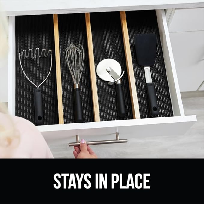 GORILLA GRIP powerGRIP Drawer Shelf and Cabinet Liner, Thick Strong Hold, Non-Adhesive Liners Protect Kitchen Cabinets and Cupboard, Bathroom Drawers, Easy Install, Breathable Mat, 17.5" x20', Black