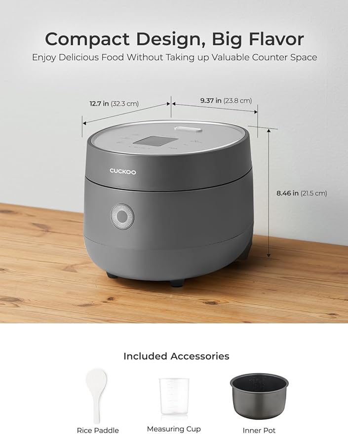 CUCKOO Rice Cooker 6 Cup Uncooked / 12 Cup Cooked, Modern Fuzzy Logic Rice Cooker Small with Delay Timer & Keep Warm Setting, Versatile Food Steamer for Cooking, Non-Stick Inner Pot, Gray (CR-0675FG)