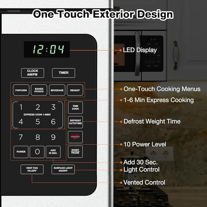 30" Over the Range Microwave Oven, ThermoMate 1.7 Cu. Ft. Capacity Microwave Over the Stove with One Touch, 1000 Cooking Watts, 300 CFM, 10 Power Levels, LED Lighting, Stainless Steel