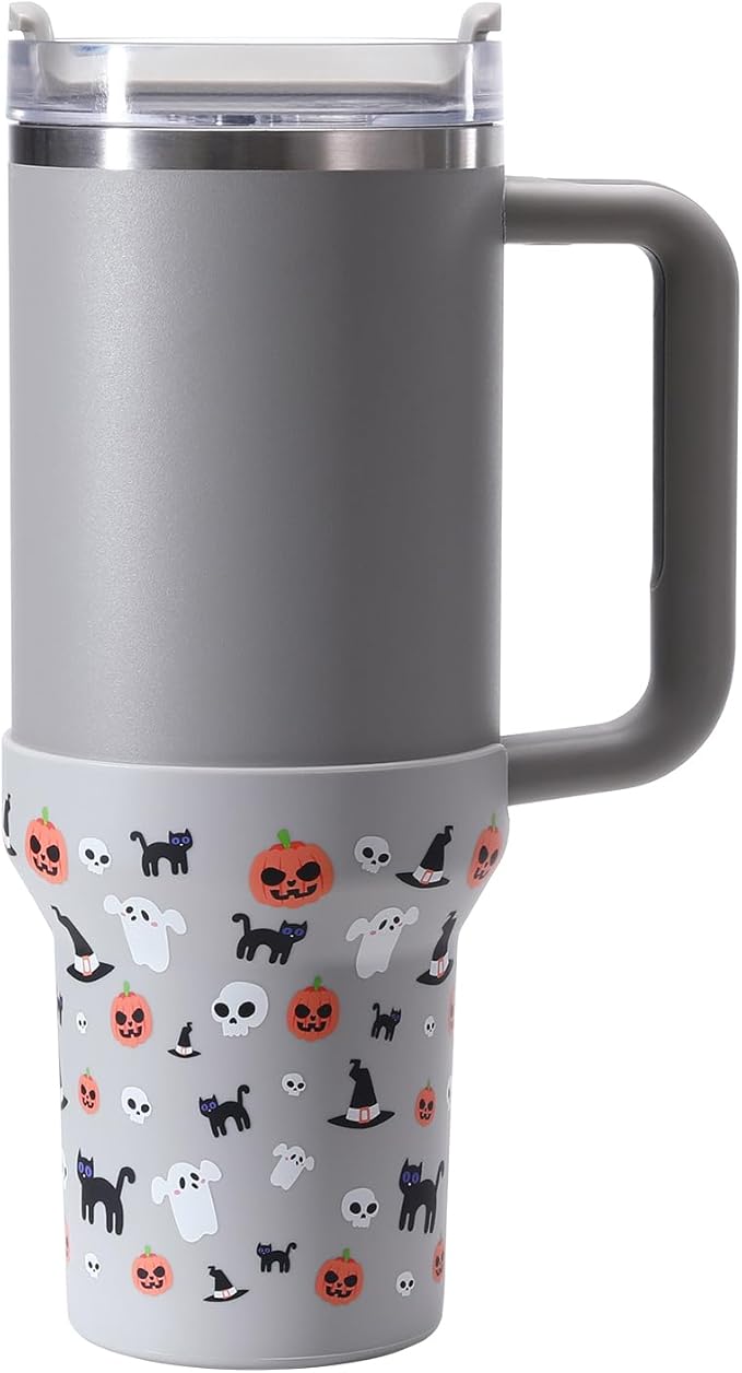 Halloween Boot for Stanley, Silicone Protector Sleeve for Stanley Quencher H2.0 FlowState Tumbler 40oz / Stanley Adventure Quencher Tumbler 40oz Cup Accessories (Gray)