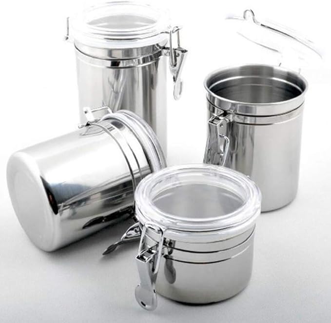 Foraineam 4-Piece Stainless Steel Airtight Canister Set with Clear Arylic Lid and Locking Clamp Food Storage Container Flour Canisters for Coffee, Tea, Snacks