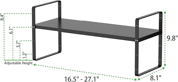 Expandable Cabinet Storage Shelf Stackable Organizer Rack for Kitchen Bathroom Pantry Spice Cupboard Countertop Home Office Desk Heavy Duty Nonslip Black Small 2 Pack