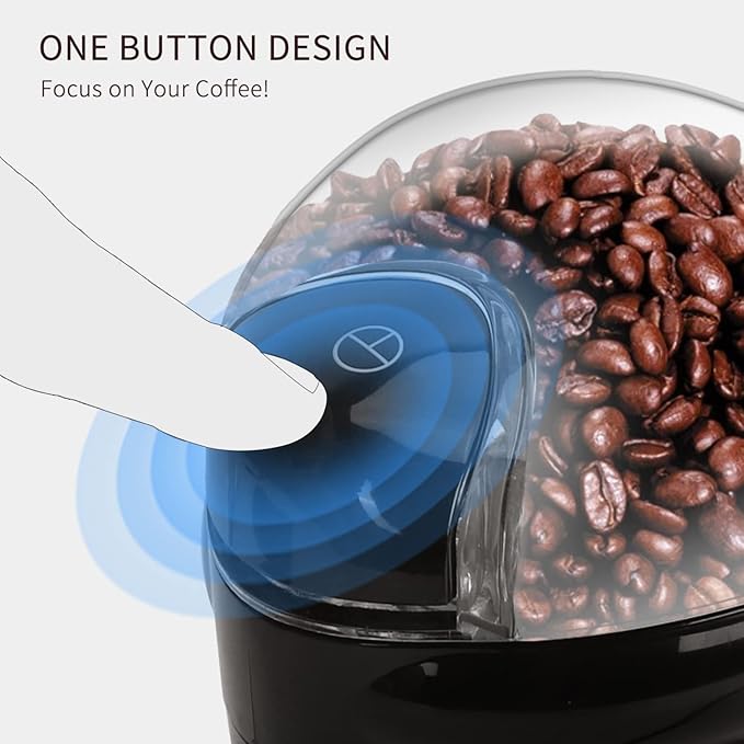 Coffee Grinder Electric, 60g/2oz Large Capacity, Aigostar Coffee Bean Grinder Spice Grinder w/One Touch Operation, Stainless Steel Blades, Cleaning Brush, Black