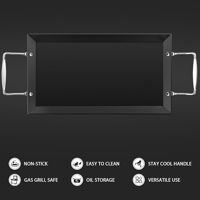 Utheer Upgraded Nonstick Cast Iron Griddle for Gas Grill, 26.7 x8.6" Double Burner Griddle Flat Top Grill Plate for Gas/Electric/Charcoal, Lightweight, Durable, Easy to Clean, for Stovetop,Camping,BBQ