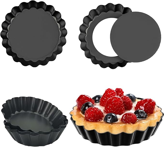 8 Pack Mini Tart Pan 4 Inch with Removable Bottom Fluted Sides Fruit Pans with Nonstick Coating For Pizza Cake Quiche