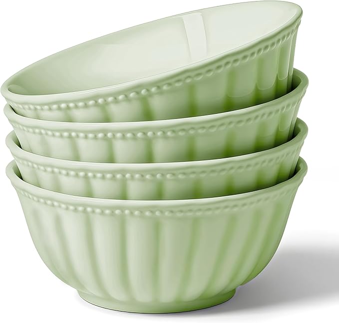 Ceramic Soup Serving Bowls for Kitchen, 6.4 Inch, Set of 4, Cereal Bowl Porcelain, Oven & Microwave Safe, Green