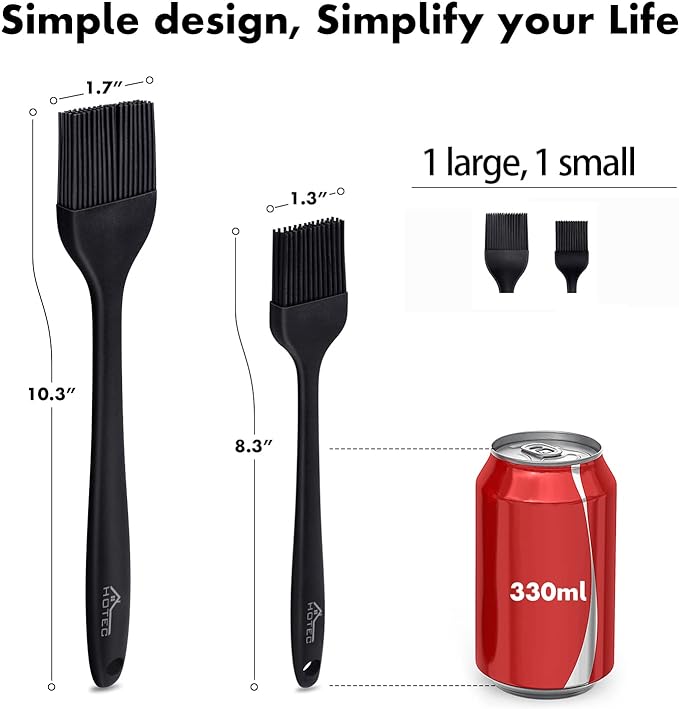 HOTEC 600℉ Heat Resistasnt Basting Brushes, BPA Free Silicone Pastry Brush, Spread Oil Butter Sauce Marinades for BBQ Grill Barbecue Baking Kitchen Cooking Dishwasher Safe (Black 2)