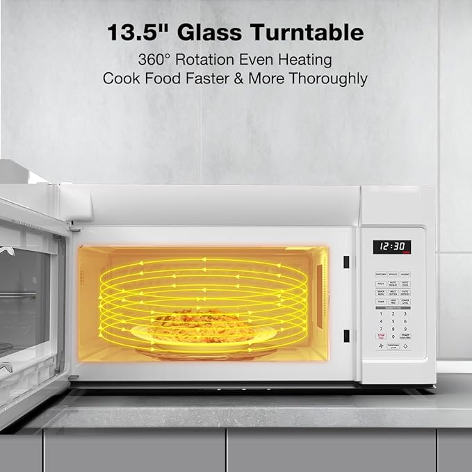 ThermoMate 30" White Over the Range Microwave with 1.9 Cu. Ft. Capacity, Over the Stove with One Touch, 1000 Cooking Watts, 400 CFM and Sensor Cooking, 11 Power Levels, LED Lighting
