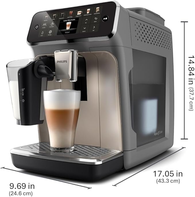 Philips 4400 Series Fully Automatic Espresso Machine – 12 Hot & Iced Coffees, Quick-to-Clean LatteGo Milk System, SilentBrew, QuickStart, Ceramic Grinder, Cashmere Grey (EP4444/90)