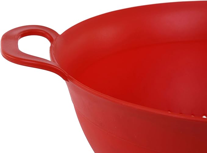 Mintra Home Plastic Strainer Colanders Set: 3, 3.5 and 5 Quart (Red) Double Strong Handles and Deep Bowl, Safe BPA-Free - Use for Pasta, Noodles, Spaghetti, Vegetables (Assorted Sizes 3pk)