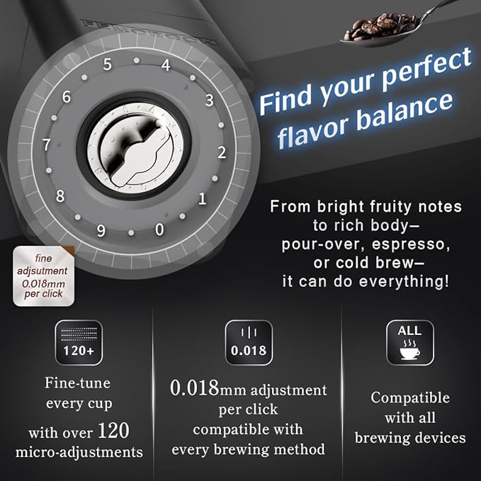 A2 Portable Electric Coffee Grinder, Cordless Burr Grinder USB Rechargeable Coffee Grinder Magnetic Grounds Cup for Espresso Pour Over Travel & Home Brewing, Black