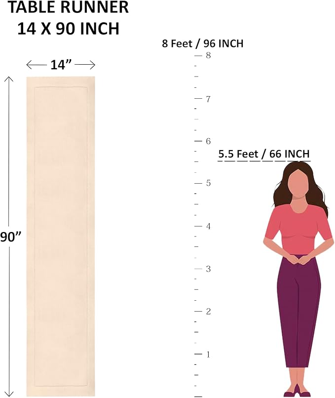 Solino Home Table Runner 90 Inches Long - Cotton Linen Hemstitch Apple Green Table Runner 14 x 90 Inch for Summer