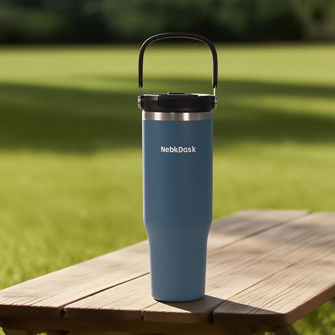 Insulated Stainless Steel Bottle 40oz with 2-in-1 Straw and Spout Lid Water Bottle Keep Cold 24H, Leak-Proof, Fits in Car Cup Holder, Travel, and School（Blue）
