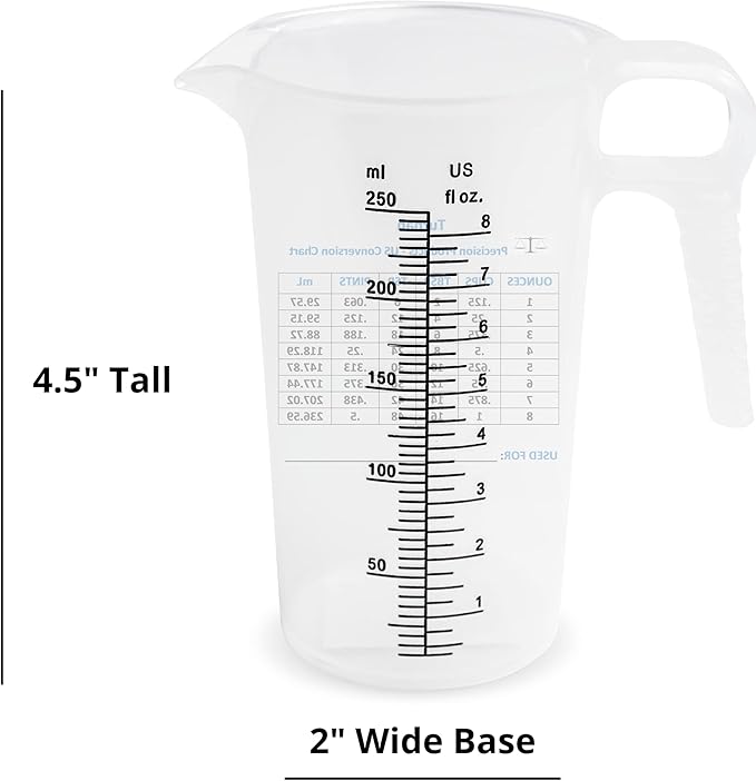 8oz 1 Cup Measure Pitcher with Convenient Conversion Chart– Food Grade - Great for Cooking, Home Hobbies, Aquariums, Pet Additives, Medical and Lab Chemicals with High Chemical Resistance by Turnah