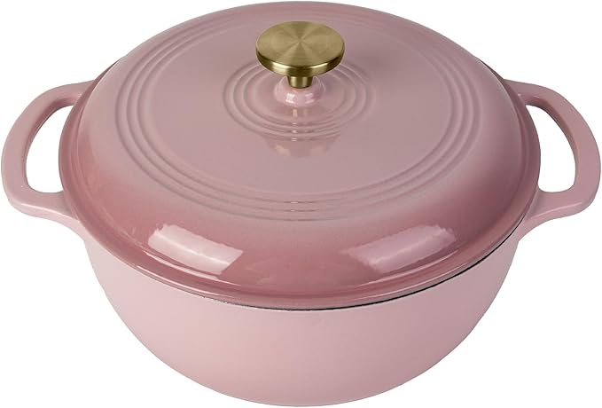 5.5 Quart Enameled Cast Iron Dutch Oven with Lid – Heavy-Duty Cookware for Bread, Braising, and Stews – Dual Handles, Oven Safe to 500°F – Ideal for Stovetop & Oven Cooking (Pink, 5.5QT)