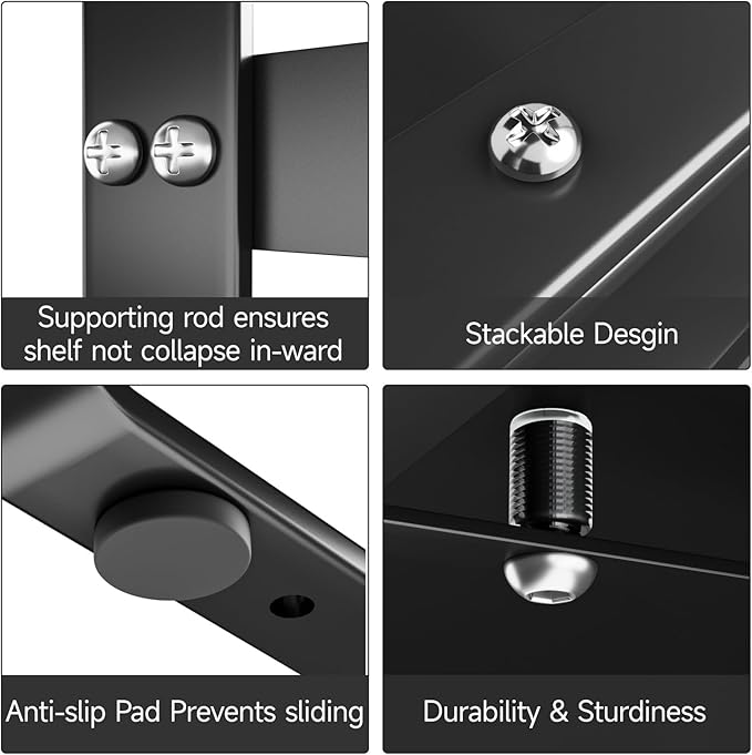 2Pack 16.5-27’’L Expandable Cabinet Shelf Organizers, Stackable Metal Shelves Extender for Kitchen Countertop Storage, Adjustable Spices Shelves Rack Stand for Cupboard Pantry, Black