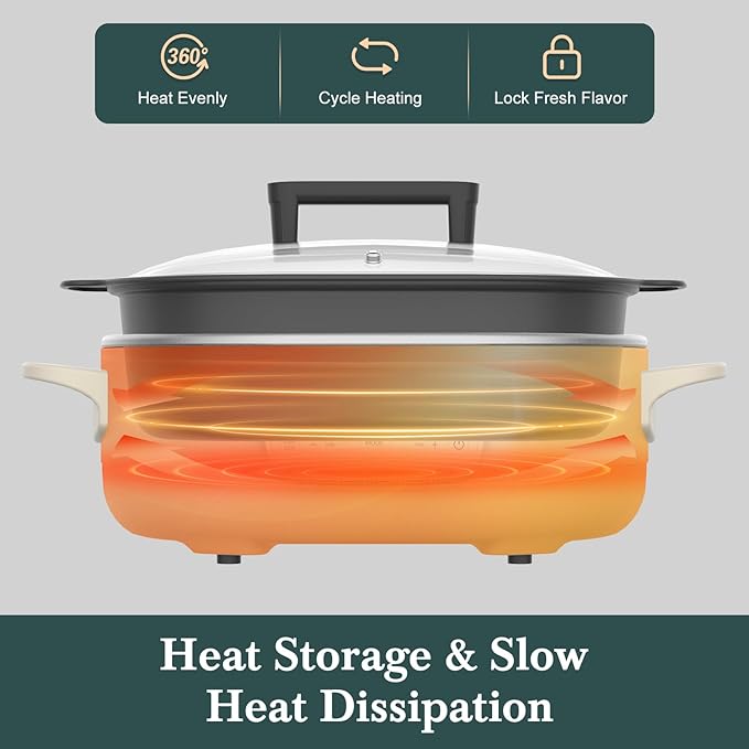 6 Quart Multi-Cooker, with 8-in-1 Casserole Programmable Slow Cooker, Dutch Oven, Pasta, Nonstick, Oven Safe Pot to 500°F Oatmeal Oatmeal