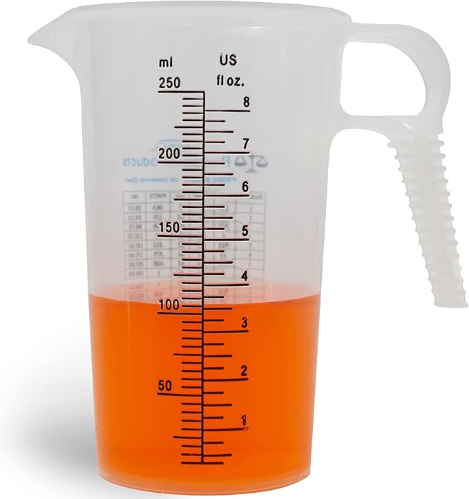 8oz 1 Cup Measure Pitcher with Convenient Conversion Chart– Food Grade - Great for Cooking, Home Hobbies, Aquariums, Pet Additives, Medical and Lab Chemicals with High Chemical Resistance by Turnah