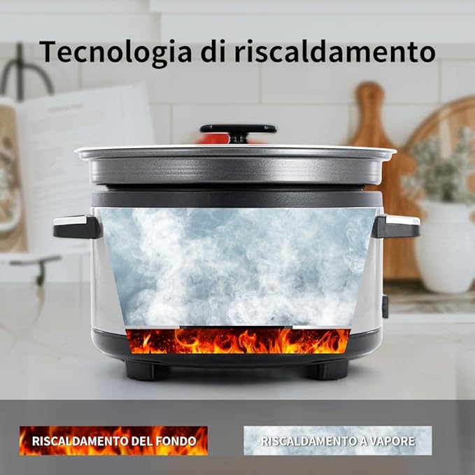 5.5QT Programmable Slow Cooker With Timer,Non Stick Aluminum Alloy Liner.SLOW COOK HIGH/SLOW COOK LOW/WHITE RICE/STEAM/SAUTE/WARM/DELAY,and Other Practical Functions