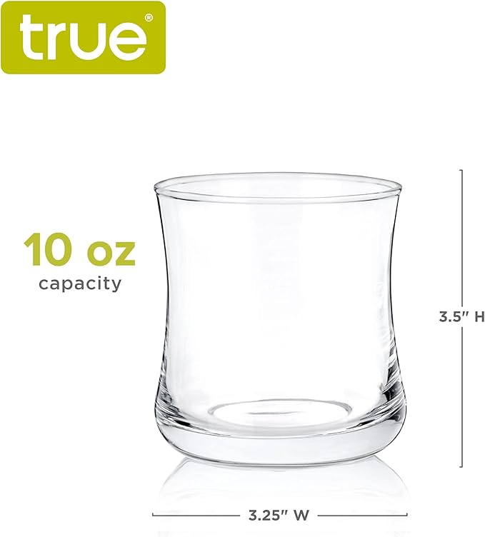 True Bourbon Glass, Whiskey Glasses, Clear Tumbler for Old Fashioned, Scotch, Vodka, Tequila, Brandy, Rum, Gin, Home Bar Glassware, 10 oz Set of 4