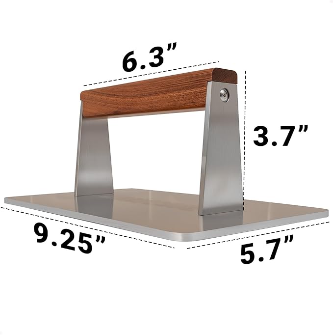 Stainless Steel Bacon Press - 3.2 LB Heavy Cooking Weight, Ideal for Flat Top Grill - Griddle Accessories for Searing Smash Burger, Steak, Sandwich - 9.25 x 5.7 Inches, Flat Bottom, Rectangle