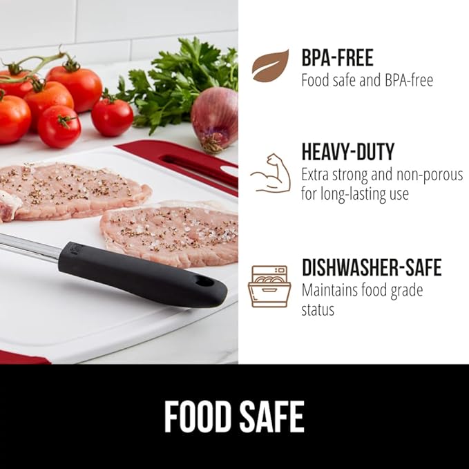 GORILLA GRIP 100% BPA-Free Reversible Kitchen Cutting Board Set of 3, Nonporous, Juice Grooves to Catch Liquid, Slip Resistant Handle Border, Dishwasher Safe, Durable Large Food Chopping Boards, Red