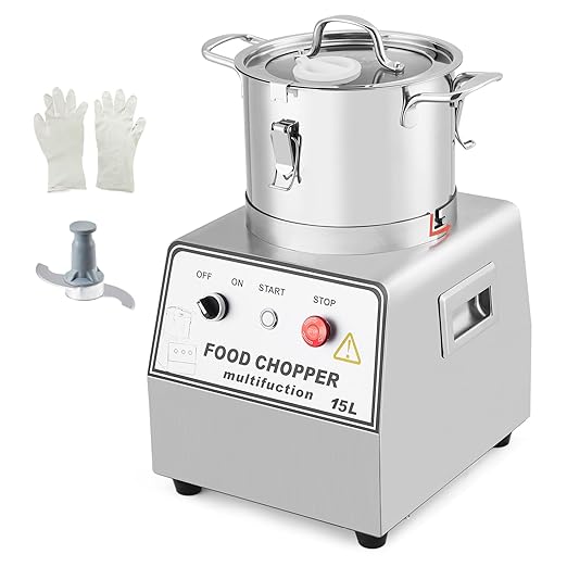 16 Quart Commercial Food Processor, Electric Combination Chopper Meat & Vegetable Grinder, Multi-Functional Stainless Steel Food Processor w/Gloves, 110V/1400W for Fruit, Grains, Nuts Shredding(15L)